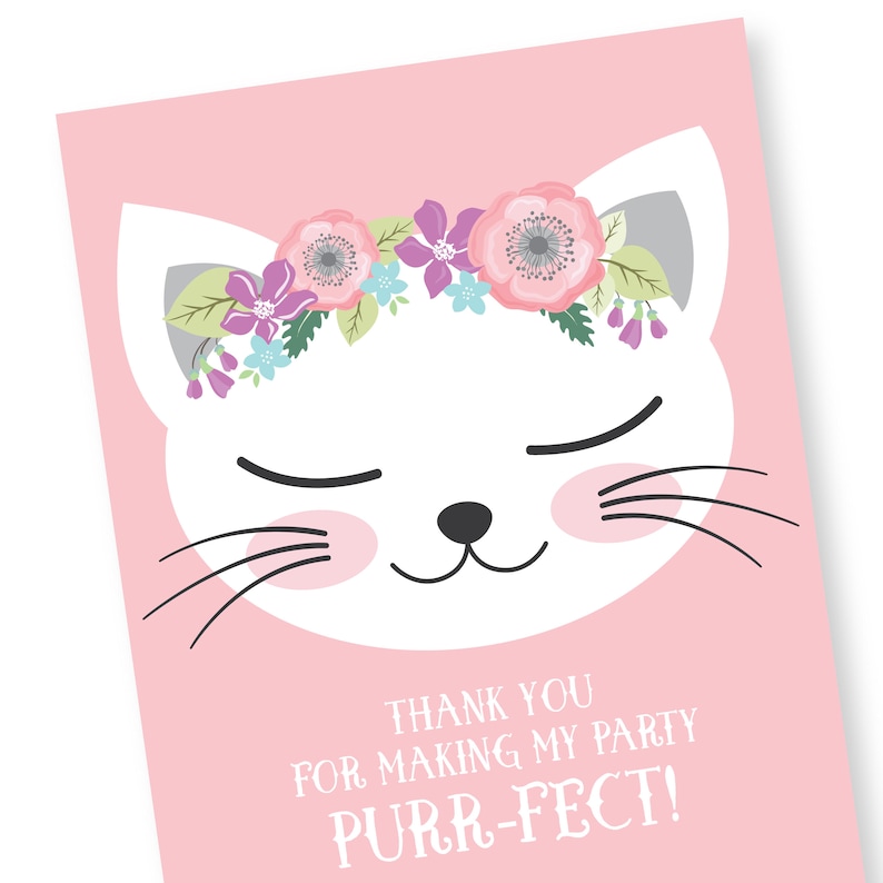 Cat thank you card customized printable diy thank you card etsy