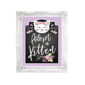 Purple Adopt a Kitten / Certificate / Adoption Sign / Favor Tag / Purple Cat Birthday Party / Digital Adoption Kit