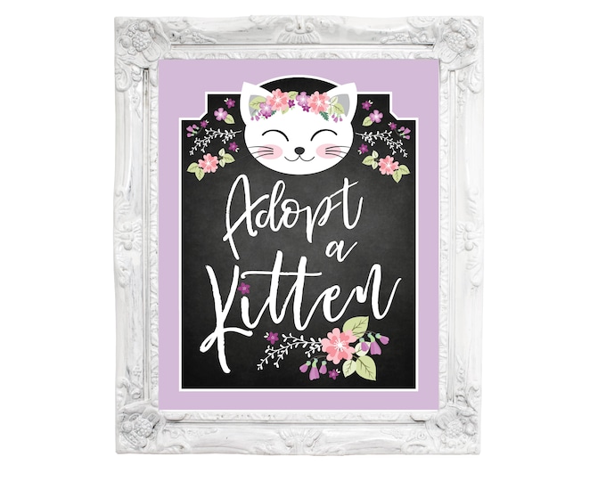 Purple Adopt a Kitten / Certificate / Adoption Sign / Favor Tag / Purple Cat Birthday Party / Digital Adoption Kit