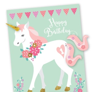 Pin the tail & horn on the Unicorn Party Dame, Mint, Pink and Gold Glitter Unicorn Girls Birthday Party Game, Printable, Digital Files
