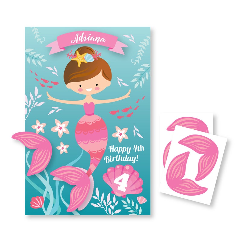 Pin the Tail on the Mermaid Party Game, Customizable, (Digital Files) image 1