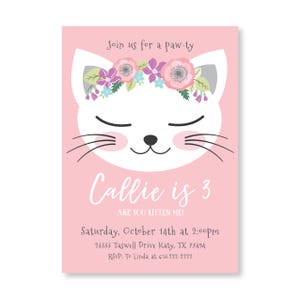 Cat Birthday Invitation, Pink Kitten Party, Are you kitten me, WE EDIT, You PRINT, Custom Text, Printable Digital File image 2