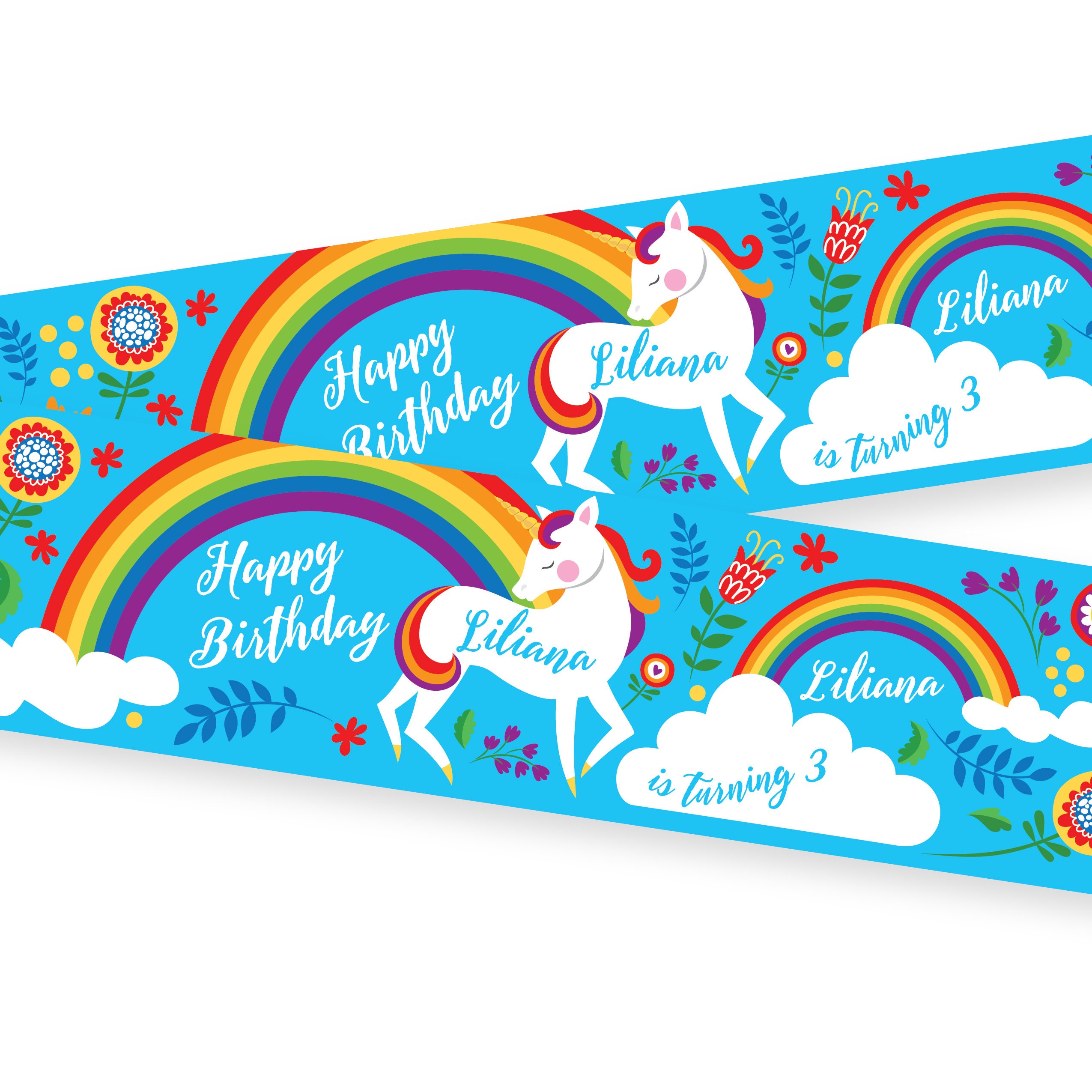 rainbow unicorn water bottle label customized printable