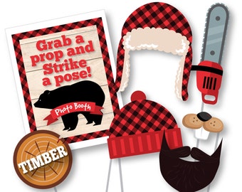 Lumberjack Photo Booth Props - Photobooth Props - Lumberjack and Jill party, Woodland Decor, Buffalo Plaid Instant Download, printable files
