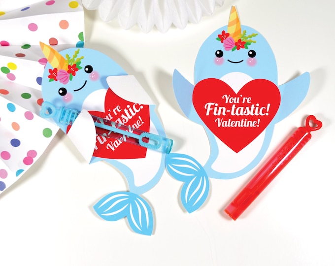 Narwhal Valentine Treat Hug Tag, Printable DIY INSTANT Download file, Classroom Valentine, Valentine's Day Gift, Candy Holder Tag