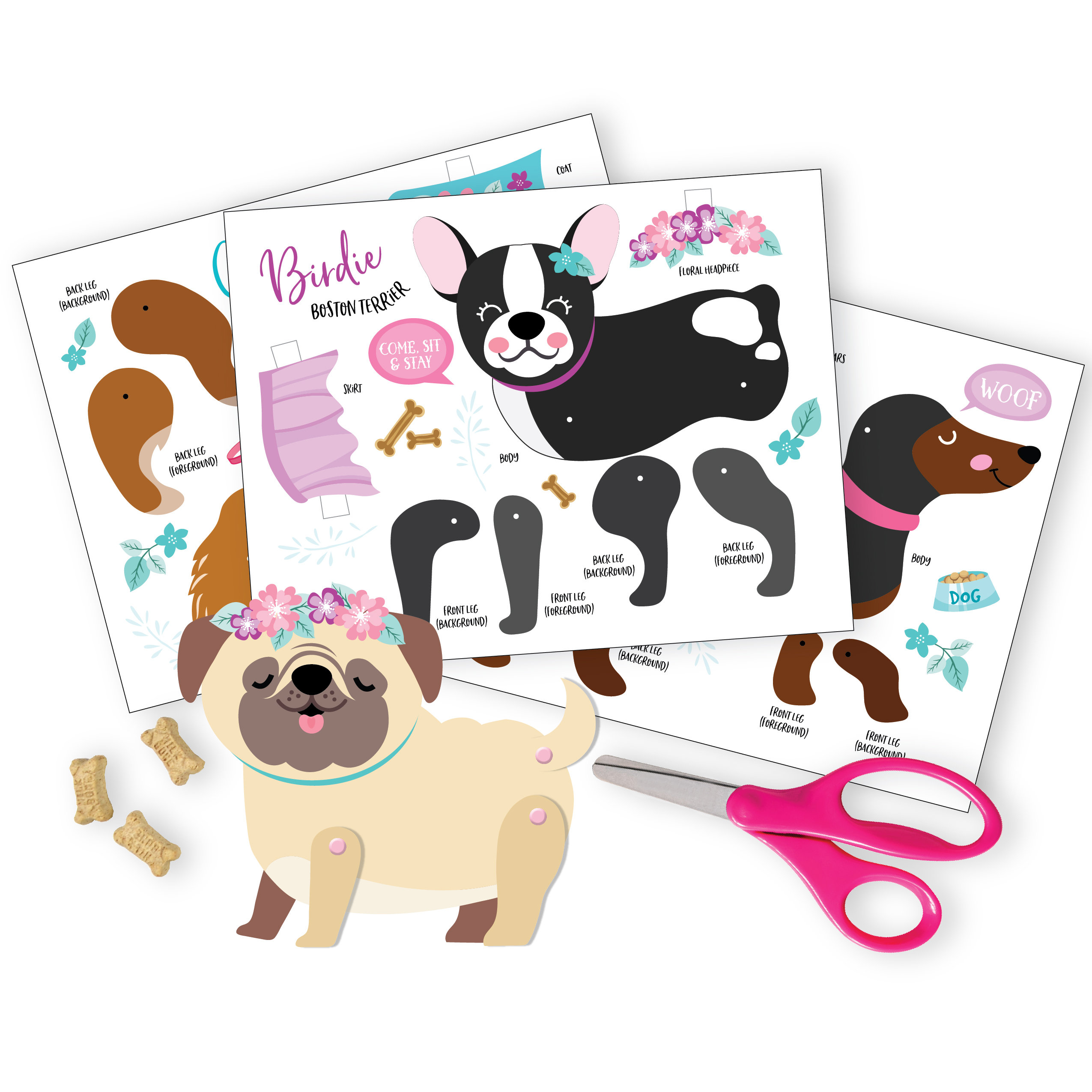 Articulated Paper Dogs Instant DIY Download 4 Articulated Paper