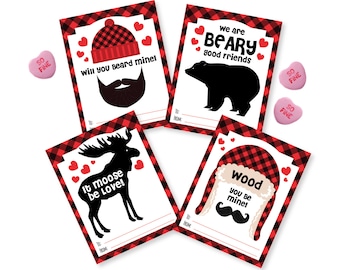 Lumberjack Valentines Day Cards, printable DIY card, classroom Valentine for kids, Instant Download Valentine Cards