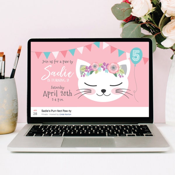 Cat Facebook Event Header, Kitty Birthday, Customized Facebook Header Page, WE EDIT, You Upload, Custom Text, Digital File