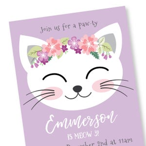 Cat Birthday Party Invitation, Kitten Invite, Girl 3rd Birthday, Kitty Party, WE EDIT, You PRINT, Custom Text, Printable Digital File image 4