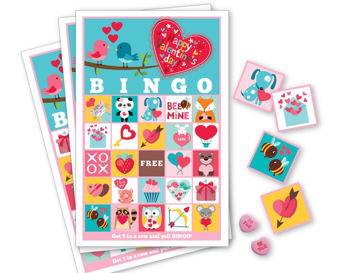 Valentine BINGO Game - Kid's Printable Bingo Game - Bingo Game for Kids - Valentine Bingo Instant Download - Classroom Valentine Bingo