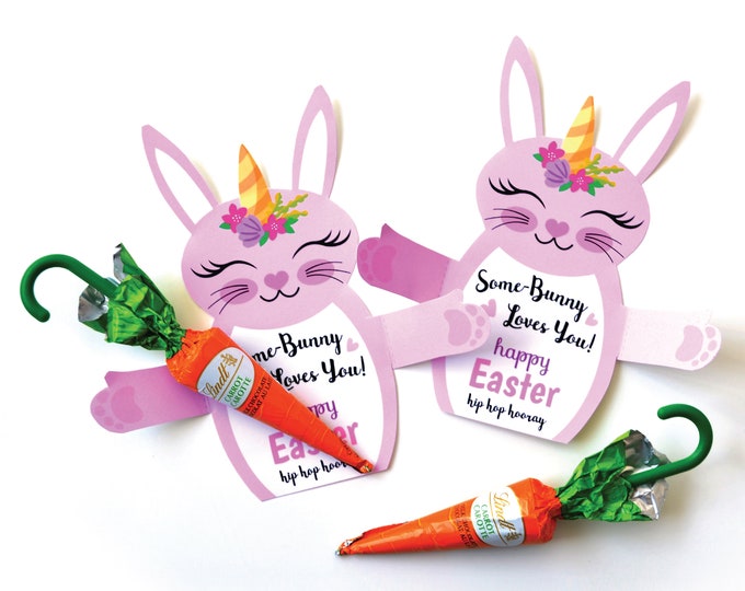 Bunny-Unicorn Easter Treat Hugger Tag, Printable DIY INSTANT Download file, Classroom Easter, Easter Rabbit Candy Holder Tag