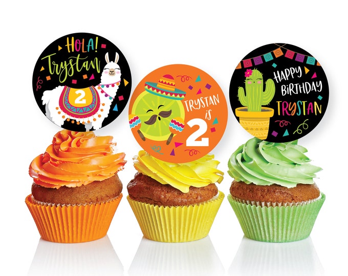 Fiesta Cupcake Toppers, Mexican, llama, cactus, tacos, cake toppers, boy or girl fiesta, taco party, WE EDIT, You PRINT, digital file