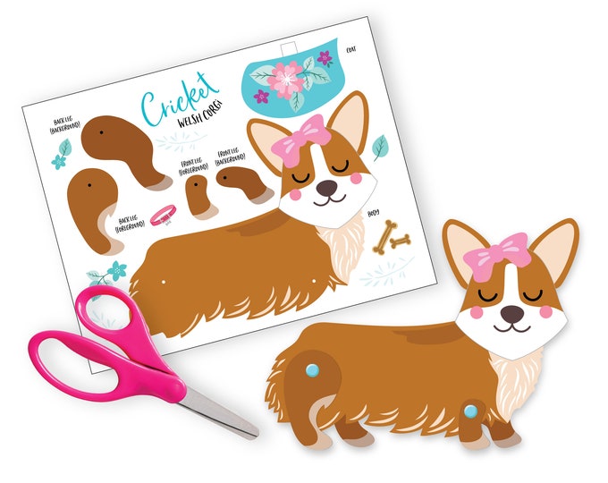 Articulated Welsh Corgi Doll - Instant DIY Download - Paper dolls - DIY Paper Welsh Corgi Doll