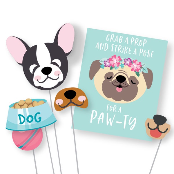 Dog Photo Booth Props - Dog - Puppy Birthday Props - Instant Download, printable files, Puppy Birthday Party