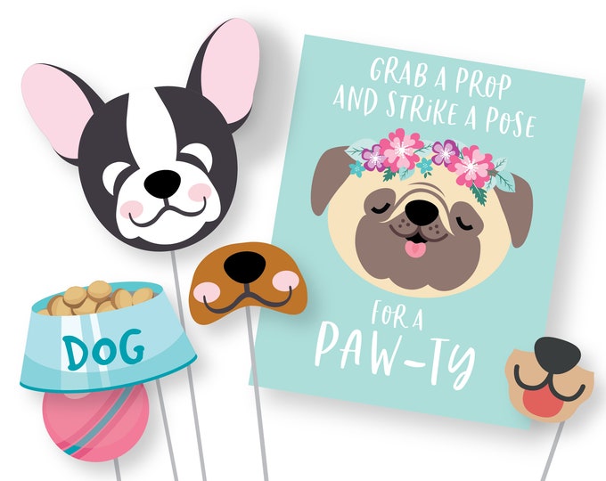 Dog Photo Booth Props - Dog - Puppy Birthday Props - Instant Download, printable files, Puppy Birthday Party