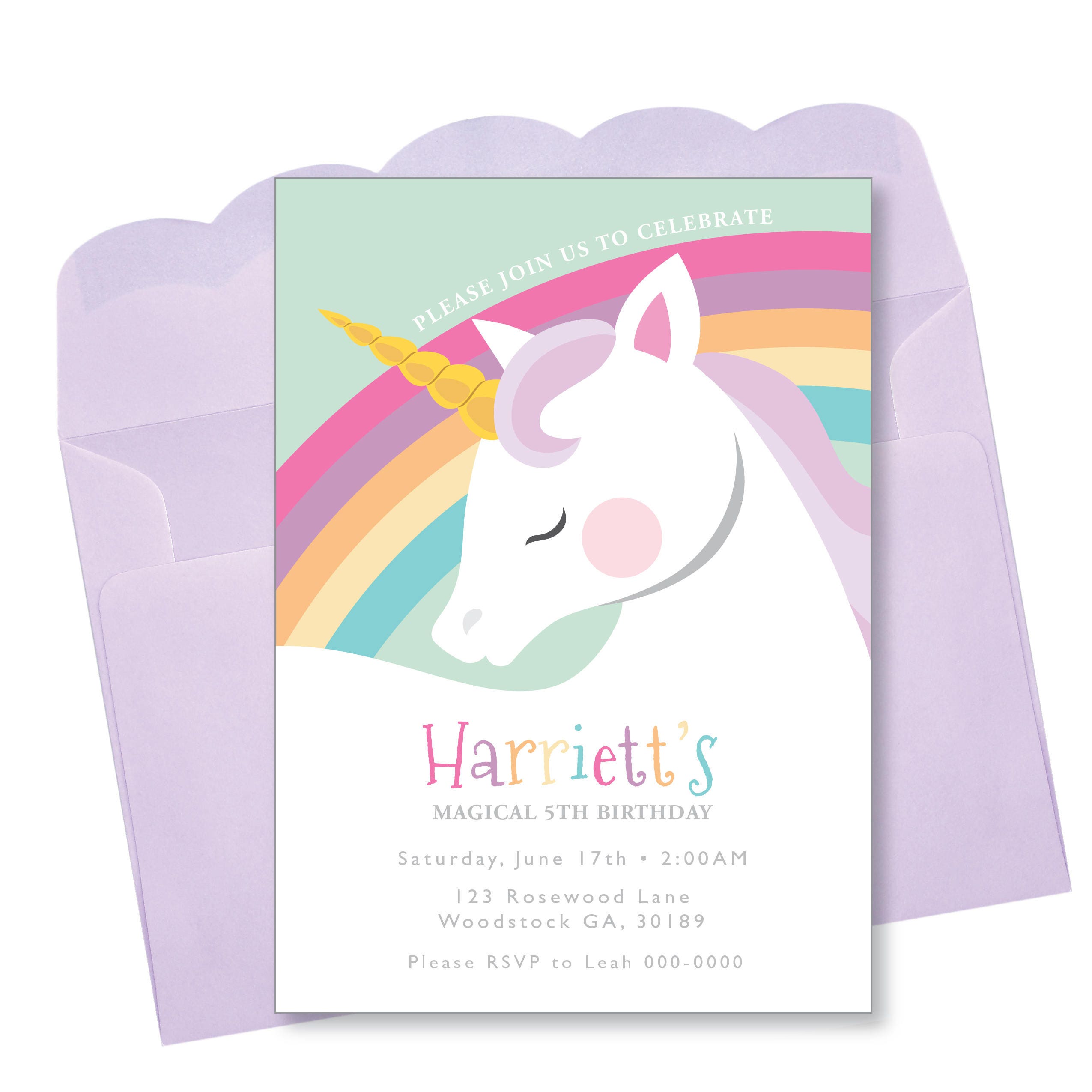 unicorn rainbow birthday invitation printable customized diy girls