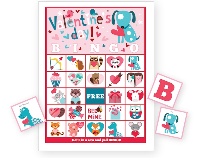 Valentine BINGO Game Large Format, Kid's Printable Bingo Game, Instant Download, Virtual Classroom, Zoom Bingo, Classroom, Valentine Bingo