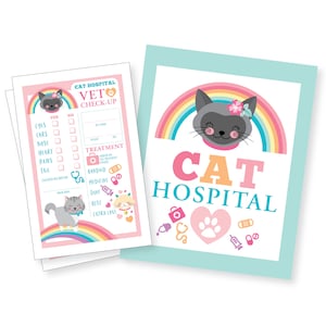 Cat Hospital Vet Check up, Kitten Hospital Sign and Check-up Cards, Cat Adoption, Vet, Exam, Check Up, Instant Download, Digital, Decor