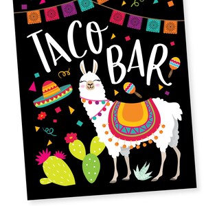 Llama Taco Bar Sign Printable Party Sign, Instant Download, Digital files Fiesta, Mexican Taco bar Sign, Taco Birthday party image 4