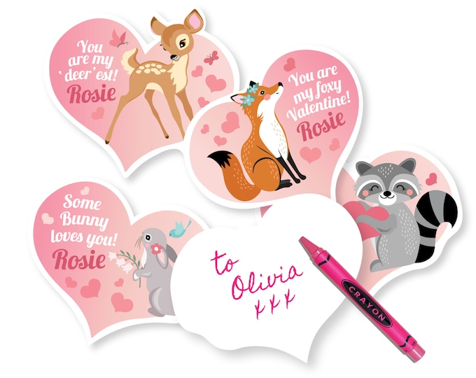 Woodland Valentine's Day Cards, printable DIY card classroom, Valentine printable custom text, print for kids classroom, Valentine's Animals