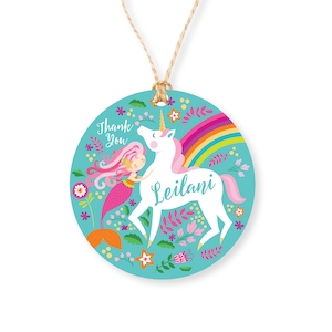 Etiqueta de favor de cumpleaños de unicornio sirena, etiqueta de agradecimiento de sirena arco iris rosa, imprimible, archivos digitales DIY, sirena, cumpleañera unicornio