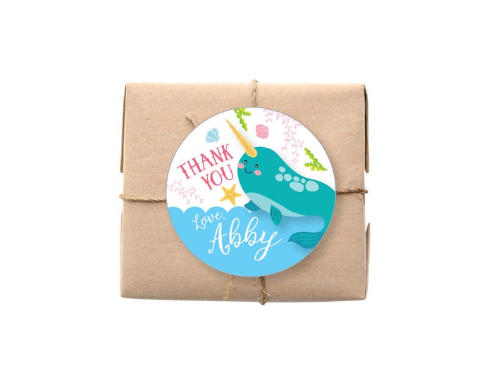 Narwhale Favor Tag, Party Gift Tag, Hang Tags, Thank You Tags, Narwhal, Ocean, Girls Under the Sea Birthday, Printable, Digital files