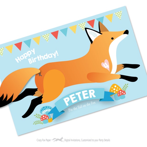 Pin the tail on the FOX Party Game - DIY party game for boys or girls, custom text, digital files, woodland fox game