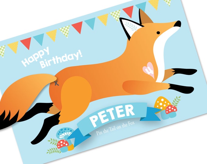 Pin the tail on the FOX Party Game - DIY party game for boys or girls, custom text, digital files, woodland fox game