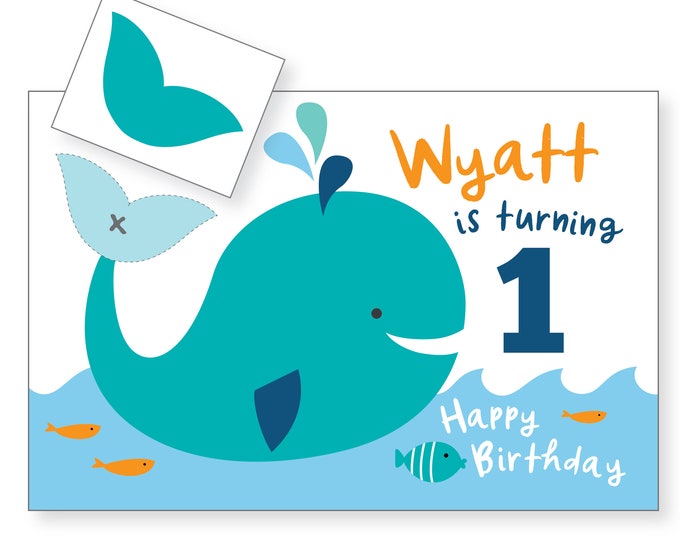 Pin the Tail on the Whale, Party Game, DIY party game for boys and girls - whale game, custom text, digital files