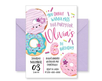 Donut Invitation, brunch, breakfast, donut birthday party invite, WE EDIT, You PRINT, Custom Text, Printable Digital File