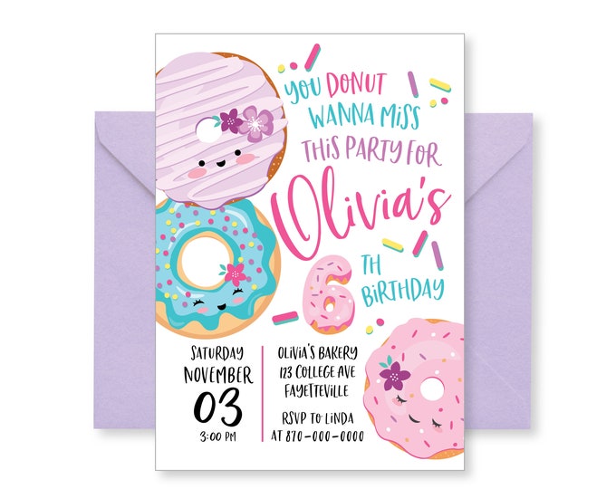 Donut Invitation, brunch, breakfast, donut birthday party invite, WE EDIT, You PRINT, Custom Text, Printable Digital File