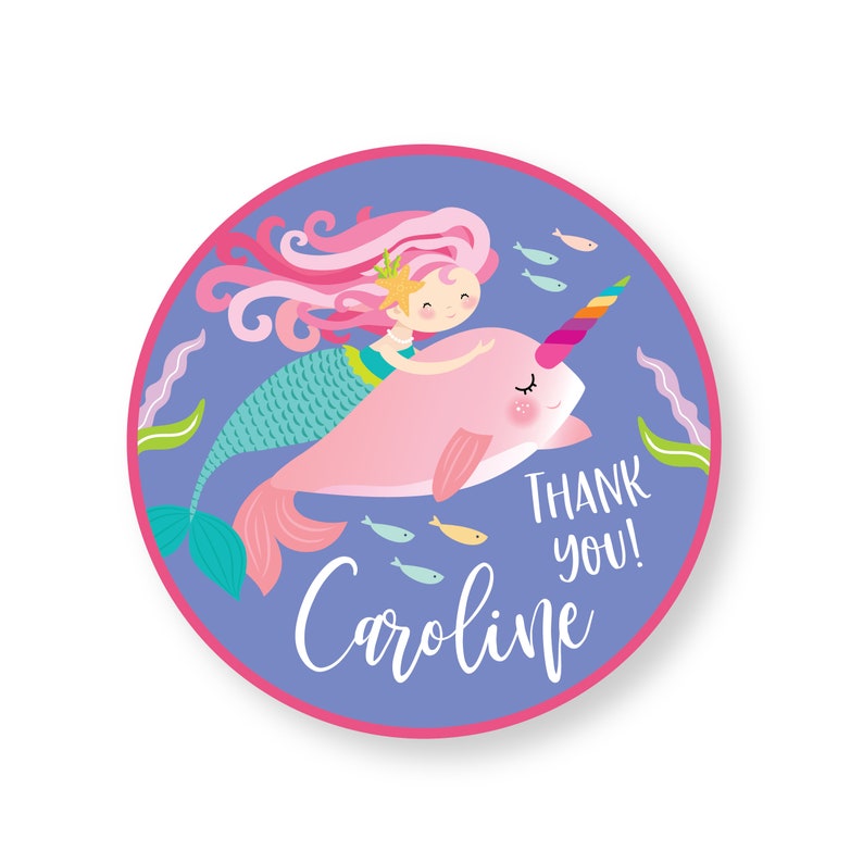 Mermaid Narwhal Favor Tags Girl's Narwhal Mermaid Party - Etsy