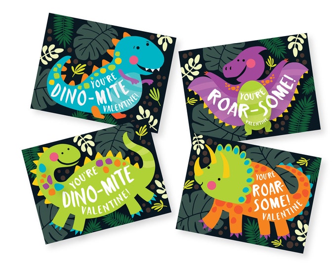 Dinosaur Valentines Day Cards, Boys Dinosaurs Valentine Cards, printable DIY Valentine, classroom cards