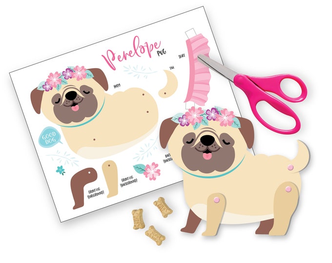 Articulated Pug Doll - Instant DIY Download  - Paper dolls - DIY Paper Pug Doll