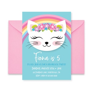 Cat Rainbow Birthday Invitation, Kitten Invite, Rainbow, Kitty Party, WE EDIT, You PRINT, Custom Text, Printable Digital File