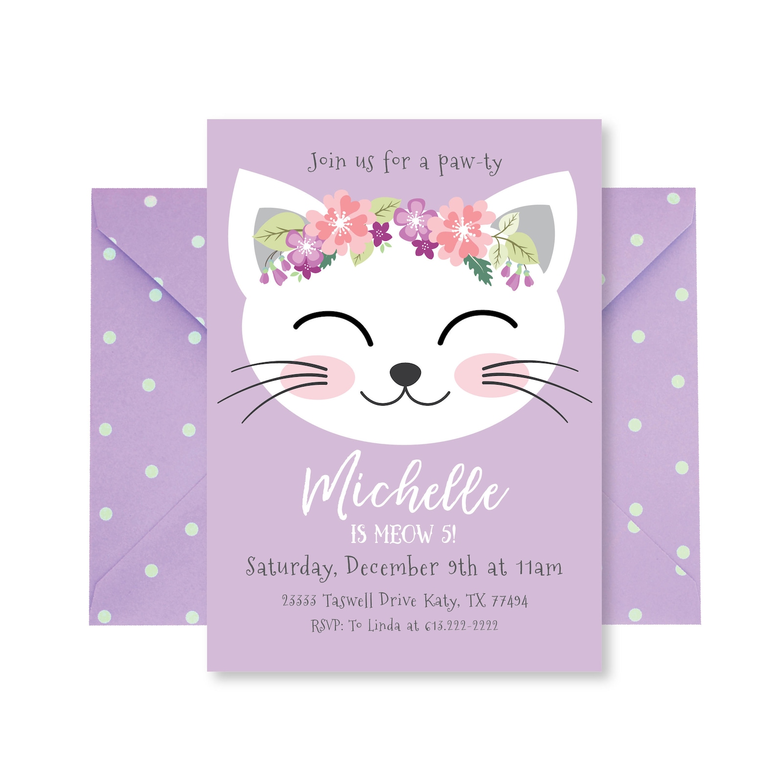 Cat Birthday Party Invitation Kitten Invitation Cat Etsy