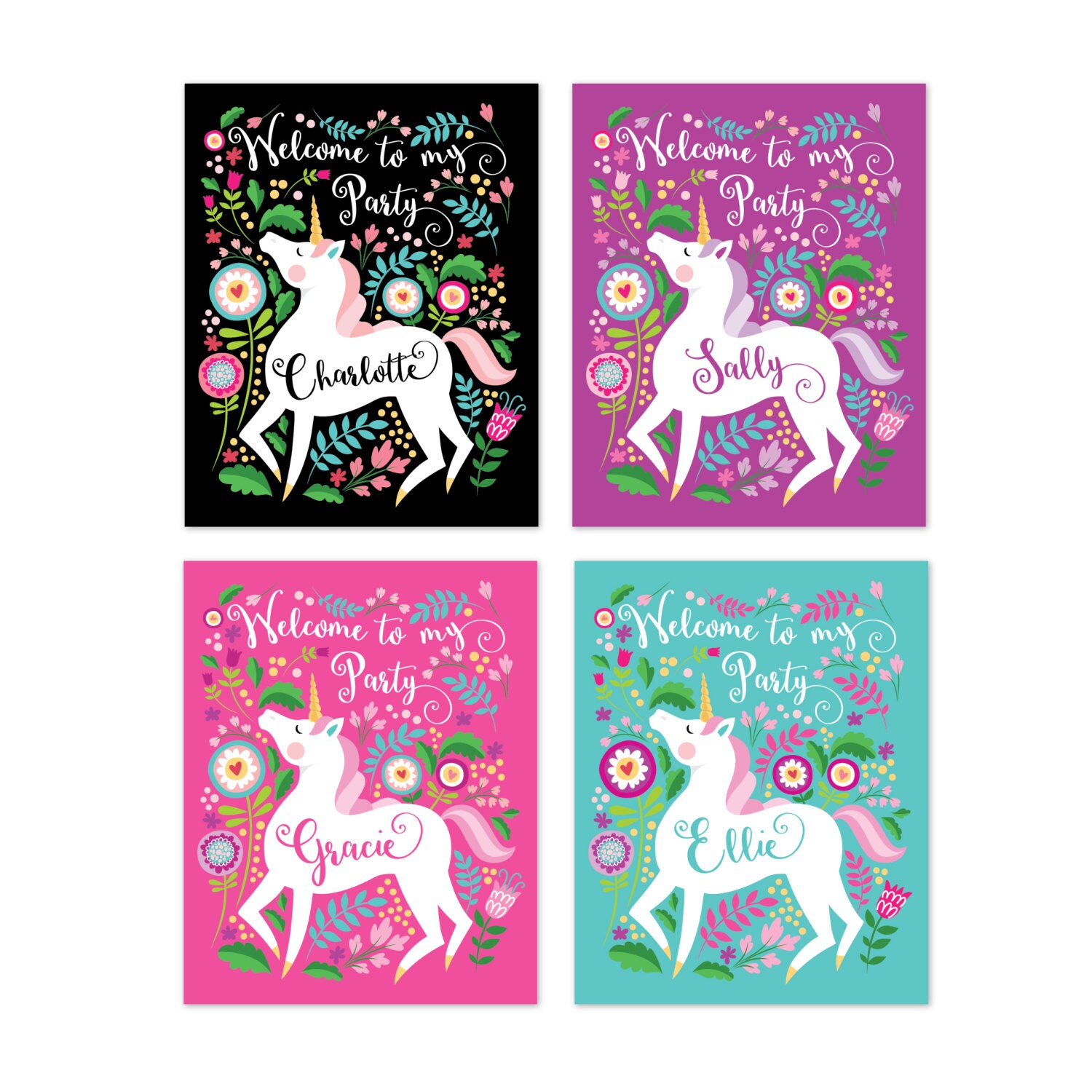 unicorn birthday welcome sign printable customized text etsy