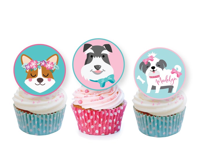 Dog Cupcake Toppers, Pink Puppy Birthday Party, Pup Cake Toppers, Pug, Yorkie, Terrier, WE EDIT, You PRINT, digital files