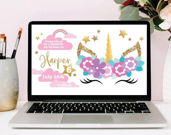 Sleeping Unicorn Facebook Event Header,  Unicorn Invite, Customized Facebook Header Page, WE EDIT, You Upload, Custom Text, Digital File