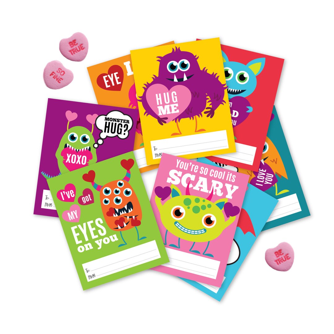 Monster Valentines Day Cards / Printable DIY Card / Classroom Valentine ...