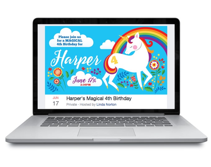 Unicorn Facebook Event Header, Unicorn Birthday Invitation, Facebook Cover, Customized Facebook Header Page, Digital Files
