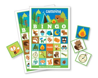 Camping BINGO Game, 24 different bingo cards, Outdoor, Nature Party Game, Kid's Printable Bingo Game, Instant Download