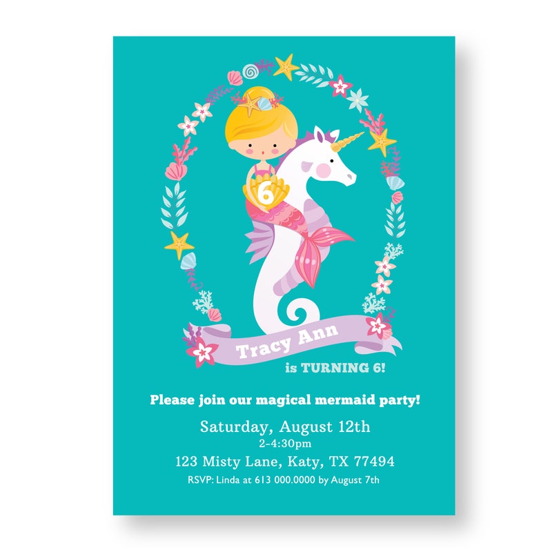 mermaid unicorn invitation printable customized diy etsy