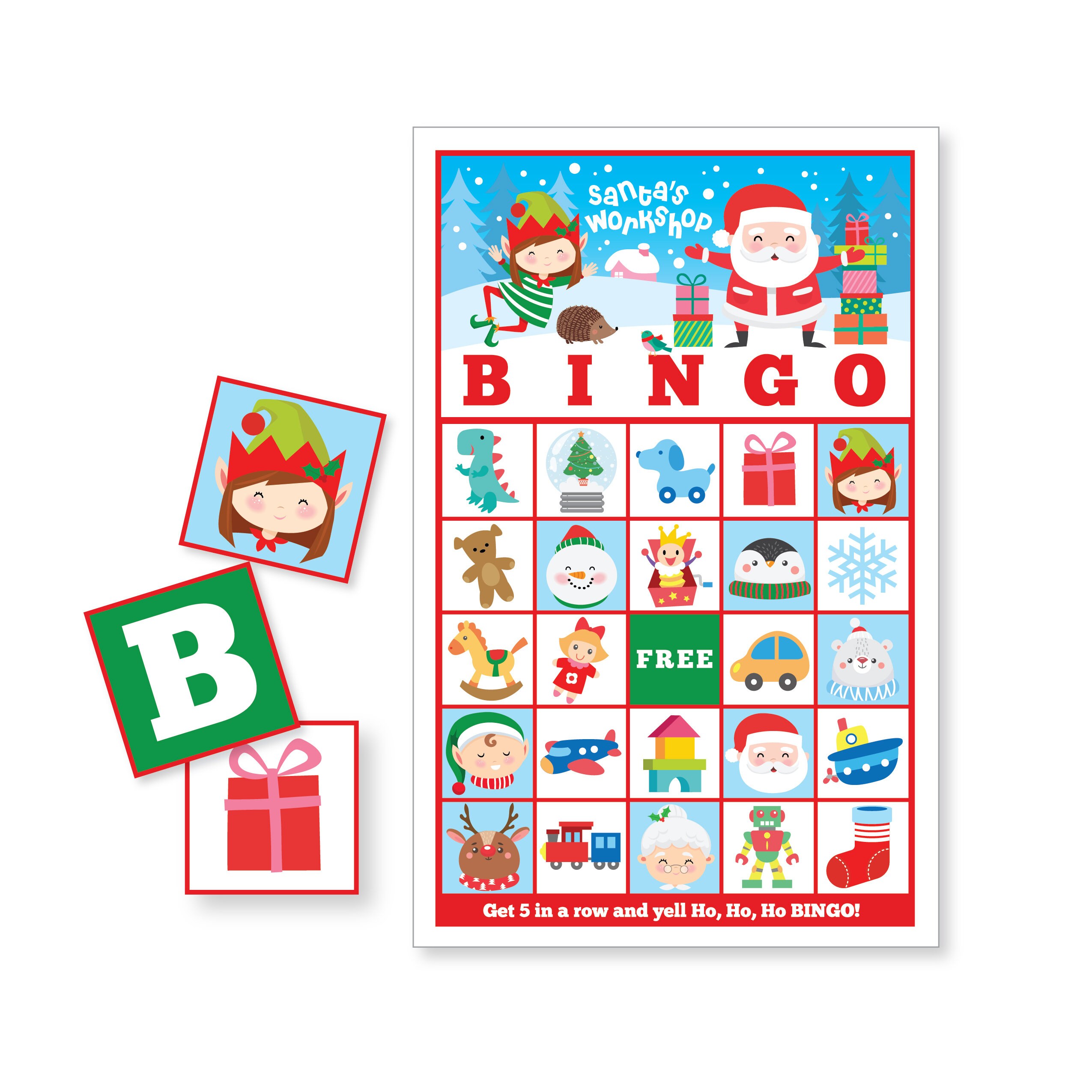 Christmas BINGO Game Santa's BINGO, Elf Bingo Game for Kids