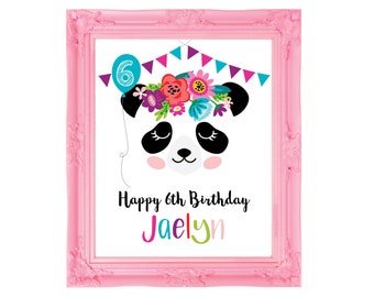 Panda Welcome Sign, Girl's Panda Birthday Party, Floral, Sleeping, Panda, Poster, Printable, Digital File