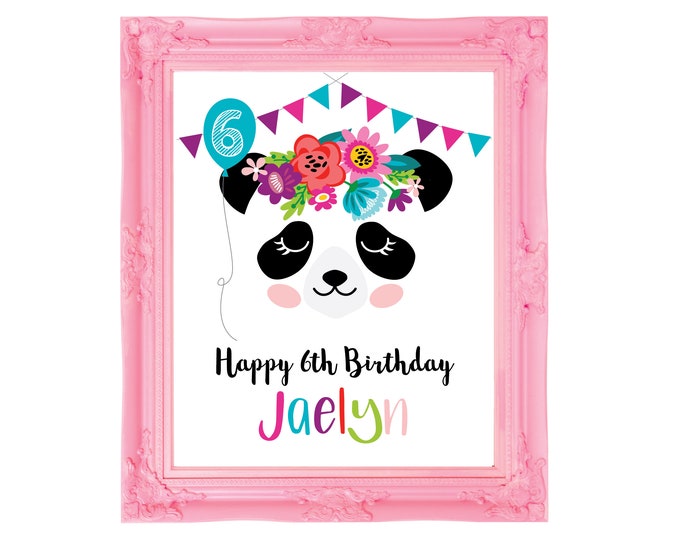 Panda Welcome Sign, Girl's Panda Birthday Party, Floral, Sleeping, Panda, Poster, Printable, Digital File