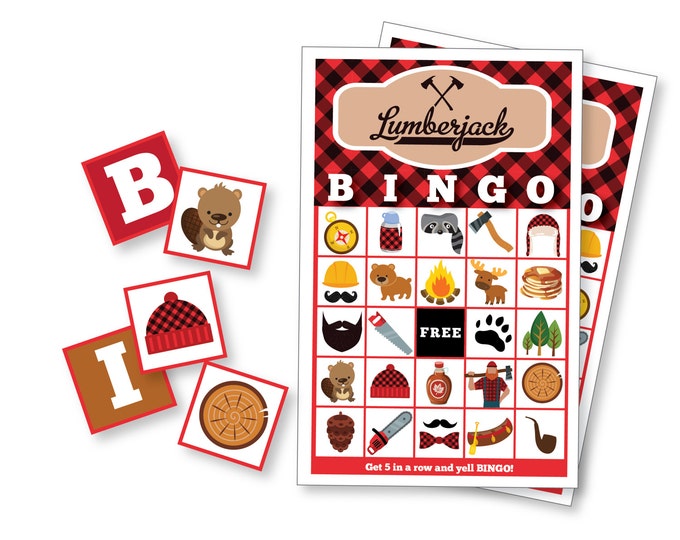 Lumberjack BINGO Game, 24 different bingo cards, DIY Bingo Game for Kids & Adults, Printable Digital Files, Instant Download