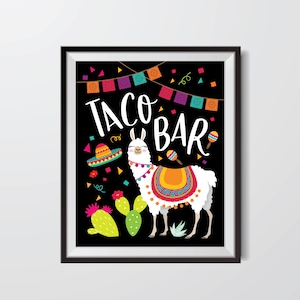 Llama Taco Bar Sign Printable Party Sign, Instant Download, Digital files Fiesta, Mexican Taco bar Sign, Taco Birthday party image 1