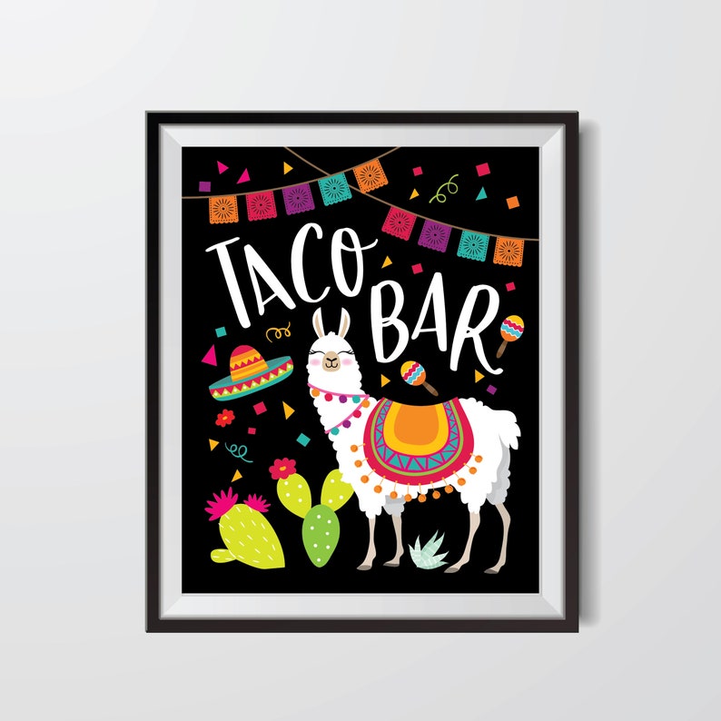 Llama Taco Bar Sign Printable Party Sign, Instant Download, Digital files Fiesta, Mexican Taco bar Sign, Taco Birthday party image 1