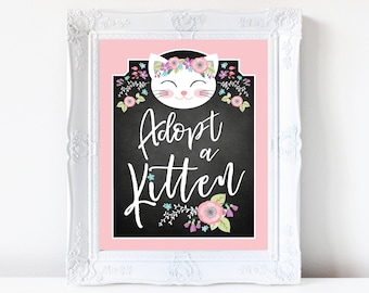 Adopt a Kitten / Certificate / Adoption Sign / Favor Tag / Pink Cat Birthday Party /  Digital Adoption Kit